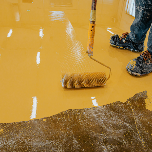 solid-yellow-epoxy-floor; solid color epoxy